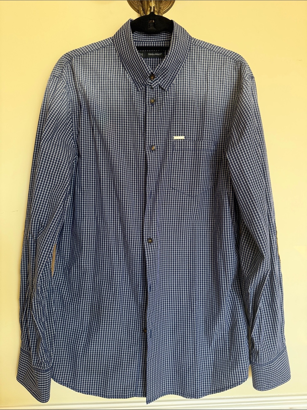 DSQUARED2 Navy and White Checked  Shirt With Corderoy Sleeve Patches